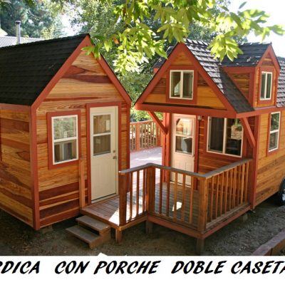 Mini casa de madera Nórdica con porche doble caseta