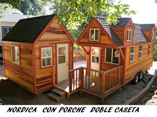 Mini casa de madera Nórdica con porche doble caseta